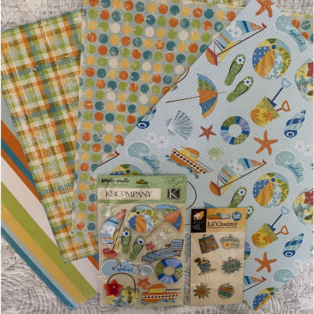 ⛱️☀️ K&COMPANY “WATER FUN” STICKERS & SCRAPBOOK PAPER BUNDLE. RETIRED DESIGN!